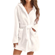 Soid Color Warm Winter Robes For Ladies 2022 Plush Pajamas Robes with Belt Women Hooded Homewear Bathrobe Sleepwear Women
