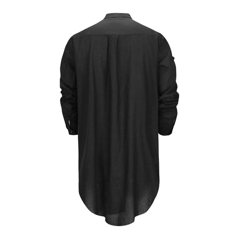 Men'S Buttoned Cotton Linen Shirt Muslim Robe Kurtas For Men Muslim Shirt Stand Collar Long Sleeve Islamic Arab Kaftan Punjabi