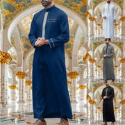 2025 Muslim Men Robe Embroidered Loose Long Skirt Ramadan Prayer Kaftan Pakistan Attire Thobe Gentleman Traditional Dress