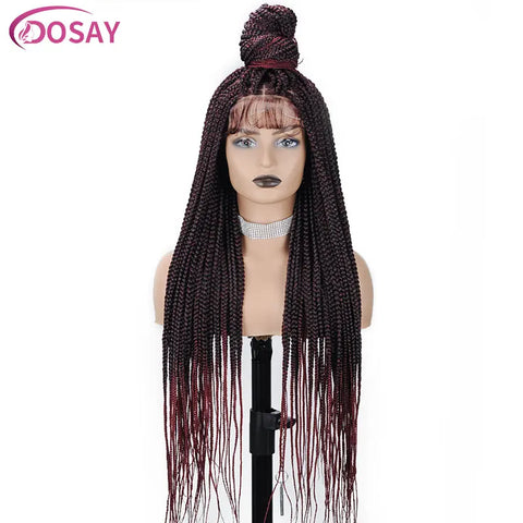 36" Full Lace Braided Wigs Synthetic Hair Box Braids Lace Front Wigs Knotless Braided Wigs For Black Women Braiding Wigs African