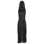 Trendy Hooded Sleeveless Long Dress Korean Style Ladies Lace Up Bodycon Sexy Split Dress Gothic Hip Hop Grunge Maxi Dress