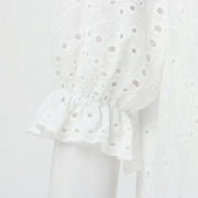 Summer Cotton White Dress For Women Casual Hollow Crochet Bohemian Loose Beach Long Dress Ladies Plus Size Holiday Ruffles Dress