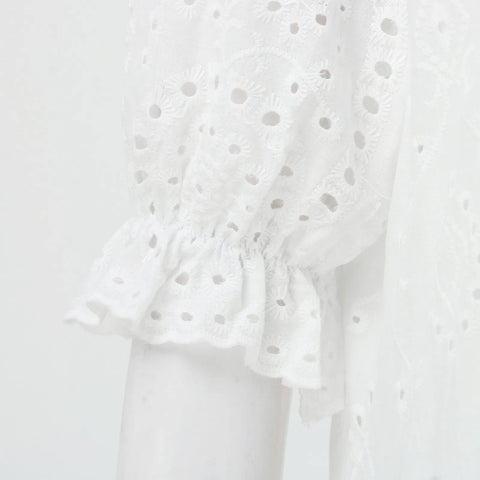 Summer Cotton White Dress For Women Casual Hollow Crochet Bohemian Loose Beach Long Dress Ladies Plus Size Holiday Ruffles Dress