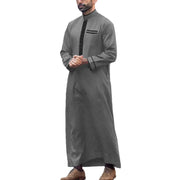 2025 Muslim Men Robe Embroidered Loose Long Skirt Ramadan Prayer Kaftan Pakistan Attire Thobe Gentleman Traditional Dress