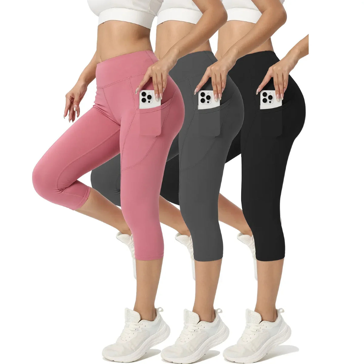 High-Waist Capri Leggings with Phone Pocket, 3-Pack – view 2 of 9