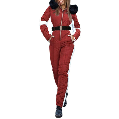 Women's Winter Fashion Ski Snowsuit Outdoor Sports Jumpsuit Waterproof' With Removable Collar Outdoor Sports Zipper Ski Suit