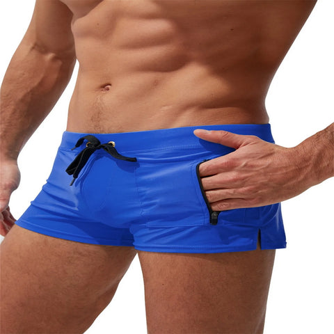 Swimming Trunks Mens Swim Boxer Briefs Swimwear Young Man Swimsuit Beach Wear Surfing Bathing Suit Zipper Pocket Shorts