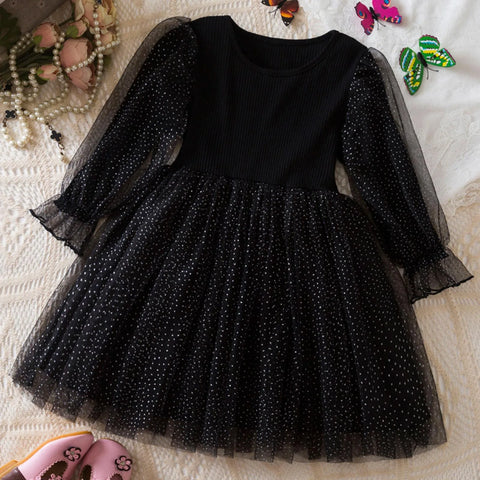 Kids Dresses For Girls 2-7Y Flower Lace Patchwork Tulle Dress Wedding Little Girls Party Birthday Dress Children Casual Clothing