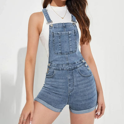 Turtle Neck Long Sleeve Women's Overalls With Pockets Slim Fit Overalls Denim Shorts Denim Overalls Lady Jumpsuits