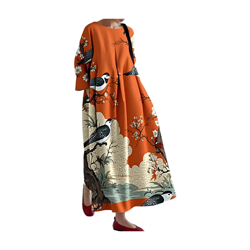 Vintage Print 3/4 Sleeve Swing Maxi Dress – view 5 of 5