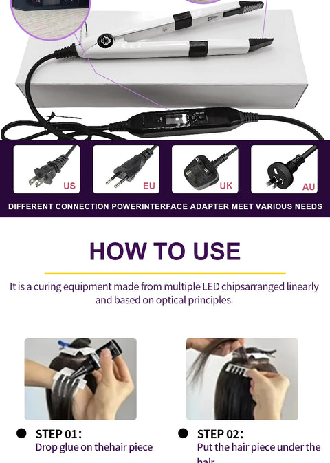 Advanced V Light Hair Extension Tools Kit with UV Glue Hair Extension Machine for Professional and Home Use