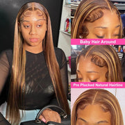 34Inch Bone Straight Highlight Lace Front Human Hair Ombre 13x4 Lace Frontal Wigs 13x6 Honey Blonde Colored Wigs For Women