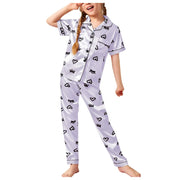 Children's Sleepwear Suits Home Wear Thin Short Sleeve Cardigan Shirts Tops+Pants Children's Pajamas Set Summer Leisure Clothes