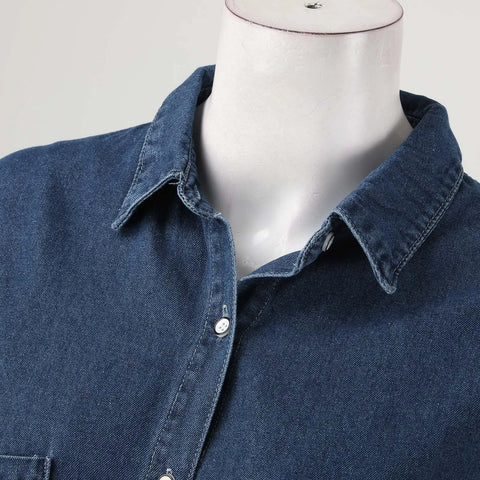 Long Sleeve Denim Female Dress Vintage Loose Button Down Shirt Dresses Ladies Shirts Dress With Pockets Woman Clothing