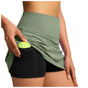 Side Slit Mini Gym Skirt Women'S Double Layered Pleats Tennis Skirts For Women High Waisted Skirt With Shorts Women Clothing 스커트