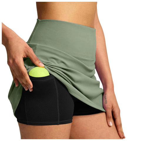 Side Slit Mini Gym Skirt Women'S Double Layered Pleats Tennis Skirts For Women High Waisted Skirt With Shorts Women Clothing 스커트