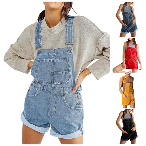 2024 Womens Cowboy Strap Jumpsuit Shorts Denim Loose Pocket Shoulder Strap Jeans Overalls For Women Youthful Woman Clothes