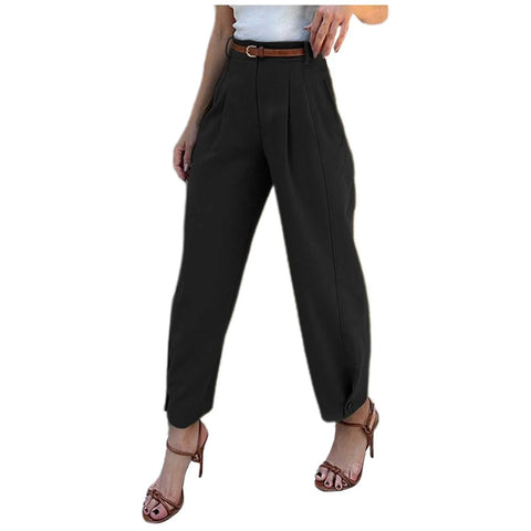 Elegant Women'S Solid Color Pants Loose Fit Cropped Trousers High Waist Casual Suit Pants Fashionable Stright Long Wide Leg Pant