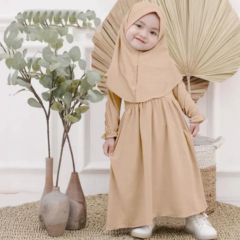 Girl Muslim Dress With Hijab For Newborn Infant Girls 0-6 Years Prayer Dress Muslim Clothes Long Sleeve Muslim Robe+Headscarf