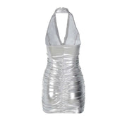 Women's Solid Color Dress Pleated Sexy Halter Zippered Slim Fit Wrap Buttock Dresses Work Women Sexy & Club Party Sundress