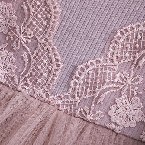 Kids Dresses For Girls 2-7Y Flower Lace Patchwork Tulle Dress Wedding Little Girls Party Birthday Dress Children Casual Clothing