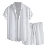 Mens Casual Waffle Shirt Suit Two Piece Solid Short Sleeved Shirt And Shorts Suit Harajuku Casual T-Shirt And Shorts Set