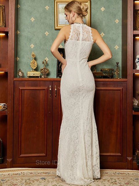 Elegant Lace women evening dresses 2025 For Women Wedding Dresses Custom Sexy Front Slit Backless Puff Sleeve Bridal Dress