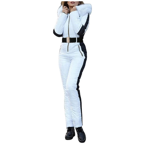 Women's Winter Fashion Ski Snowsuit Outdoor Sports Jumpsuit Waterproof' With Removable Collar Outdoor Sports Zipper Ski Suit