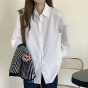 Female Solid Color White Long Sleeved Shirt Spring And Autumn Korean Shirt Loose Casual Blouse Women's Button Up Shirt