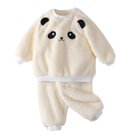 Kids Toddler Sleepwear Boys Girls Fleece Pajamas Set Winter Thickened Warm Sleepwear Set Homewear Tops+Pants Two Pieces Outfits