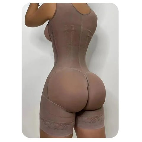 Body Shaper Shapewear Women Bodysuit Colombian Fajas 9-bone High Compression Girdle Double Tummy Control,Open Crotch with Zipper