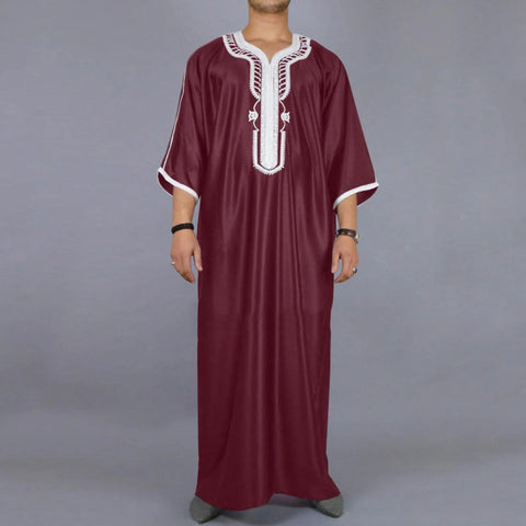 2025 Islamic Loose Abaya Men's Muslim Abaya Short Sleeve Embroidered Moroccan Arabic Style Traditional Green Abaya For Men