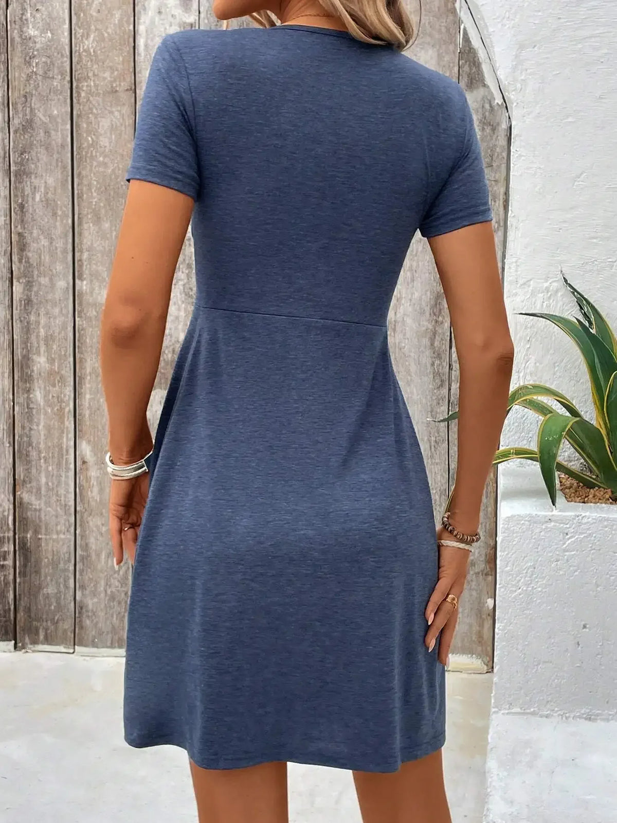 Twist-Front V-Neck Short Sleeve Dress – view 5 of 14