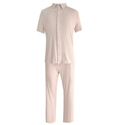 Loose Casual Set Mens Two Piece Outfit Solid Color Short Sleeve Shirts Long Pants Spring And Autumn Fashion Casual Clothes