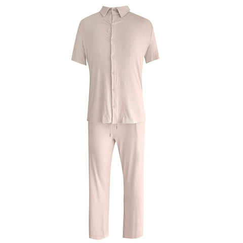 Loose Casual Set Mens Two Piece Outfit Solid Color Short Sleeve Shirts Long Pants Spring And Autumn Fashion Casual Clothes