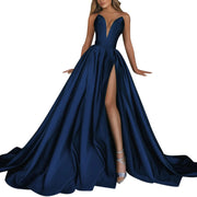 Burgundy Prom Party Strapless Dress Women‘s Sleeveless A-Line Slim Waist Dress Female Backless Wedding Evening Gown With Train