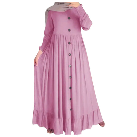Muslim Hijab Dubai Abaya Long Dress Women Single Breasted Solid Color Islamic Dress Abaya African Dress Dubai Turkey Kaftan