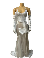 Women Diamonds Sequined Long Sleeve Gloves Bodycon Long Mermaid Maxi Dress Birthday Evening Sexy Party Dresses Vestidos