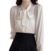 Business Shirts for Women Long Sleeve Slimming Satin Silk Blouse With Bow Tie Female Elegant High End Solid Color Blouse