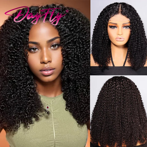 Wigs For Women Kinky Curly Lace Wig Human Hair Brazilian Hair Curly Bob Wig 200D 4X4 Lace Closure Wigs With Pre-Plucked Natural