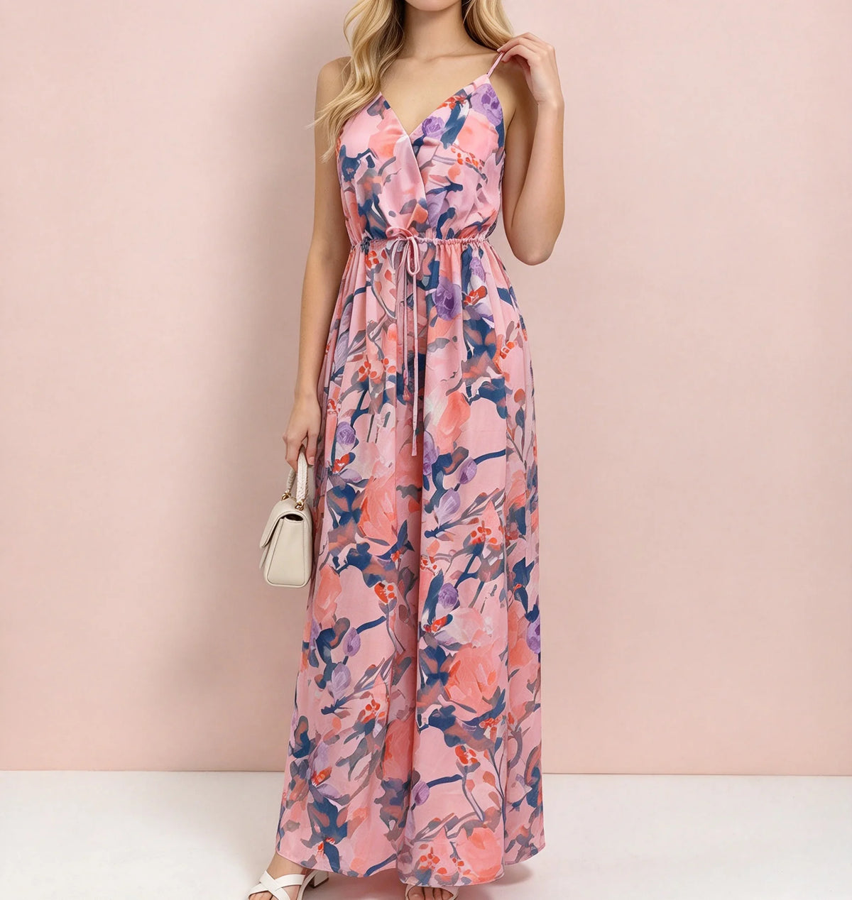 Floral V-Neck Tie Waist Slip Maxi Dress – view 6 of 6