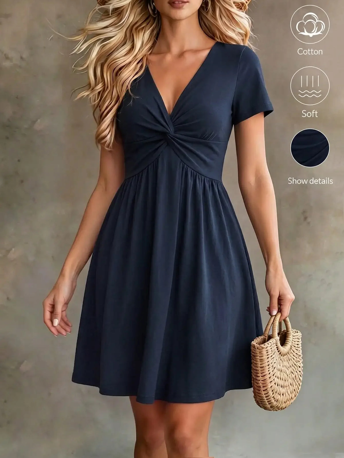 Twist-Front V-Neck Short Sleeve Dress – view 4 of 14
