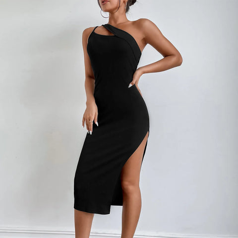 Slouchy Open Shoulder Dresses For Women 2024 Plus Size Solid Slim Temperament Slouchy Dress Sexy Thin High Waist Irregular Dress