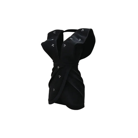 Women V-neck Petal Sleeveless Mini Dress Diamonds Ruched Bodycon Dresses Sexy Night Party Vestidos Fashion Evening