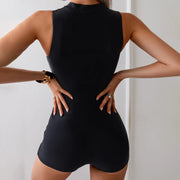 Ladies Sexy Stretchy 1 Piece Swimsuit Conservative Solid Zipper Sleeveless Uniform Boxer Shorts Swimwear trajes de baño mujer