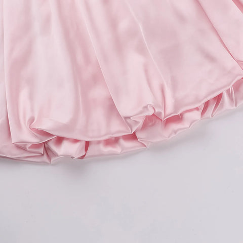 Charm Satin Dress For Women Puffy Spaghetti Strap Ruched Bubble Dresses Elastic Plus Size Vestidos Evening Party Chic Clothes