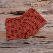 Women's Summer Solid Color Handwoven Crochet Bikini  Shorts Beach Swimming Pants Stretchable Strap Hollow Flat Corner Pants