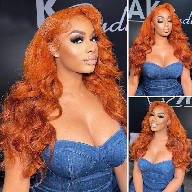 Wiggogo Body Wave Orange Ginger Lace Front Wig 100% Human Hair 30 36 Inch 13X6 Hd Lace Frontal Wigs 13X4 Brazilian Colored Wigs