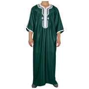 2025 Islamic Loose Abaya Men's Muslim Abaya Short Sleeve Embroidered Moroccan Arabic Style Traditional Green Abaya For Men