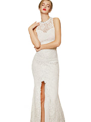 Elegant Lace women evening dresses 2025 For Women Wedding Dresses Custom Sexy Front Slit Backless Puff Sleeve Bridal Dress